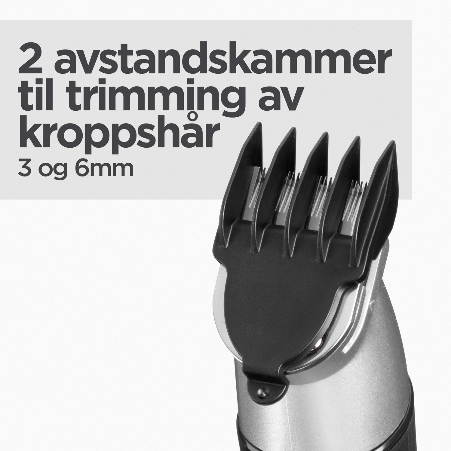 2 avstandskammer til trimming av kroppsh&aring;r (3 og 6 mm)